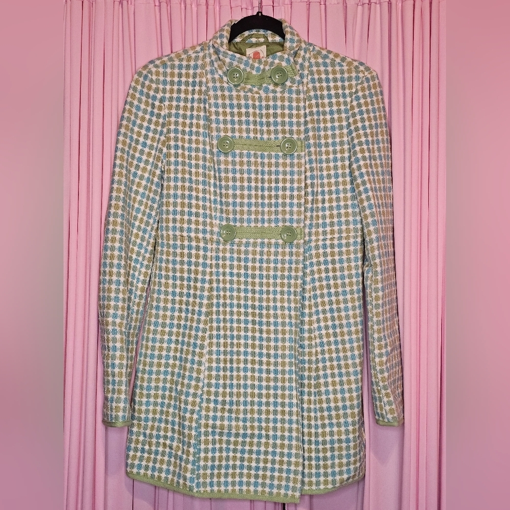 Tulle Anthropology Green and White Textured Jacket